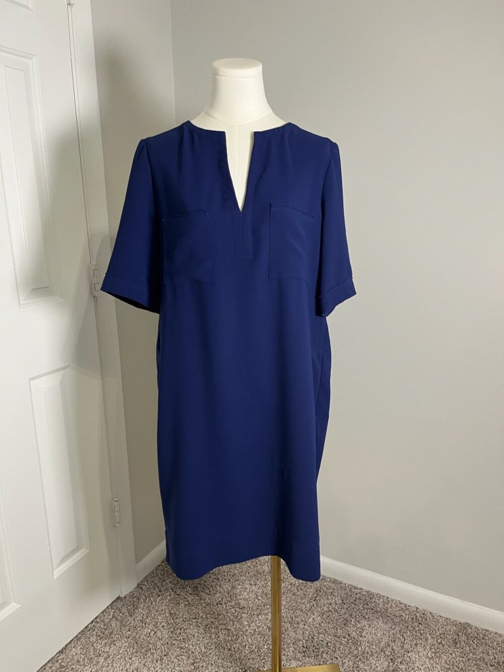 Gerard Darel Royal Blue V-Neck Chest Pockets Dress